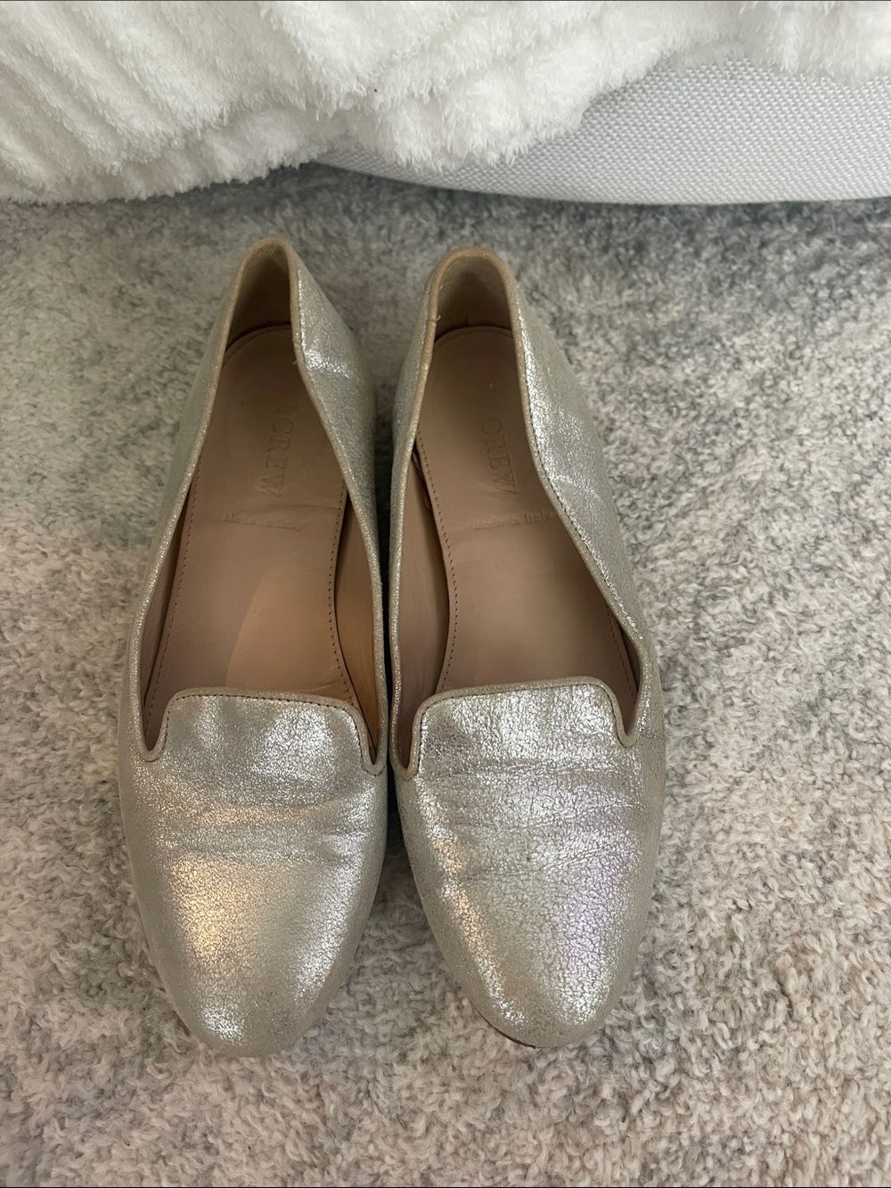 J. Crew Metallic Silver Loafers